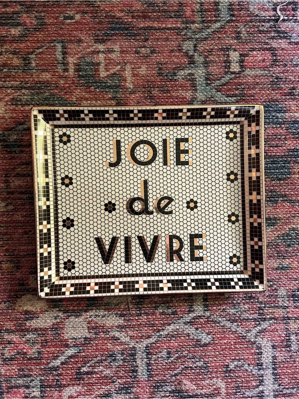 Anthropologie Bistro Tile Joie de Vivre Tray Black White and Gold - Picture 3 of 10